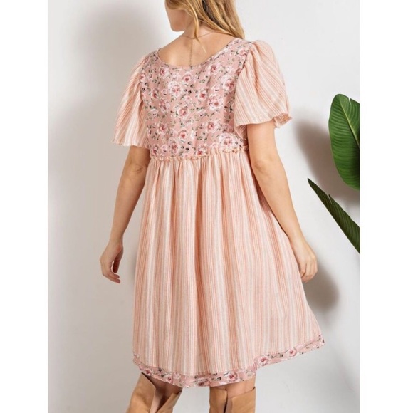 Easel Faded Coral Floral Mix W/Pockets Short Sleeve Babydoll Dress. NWT! Sz S - Picture 5 of 10